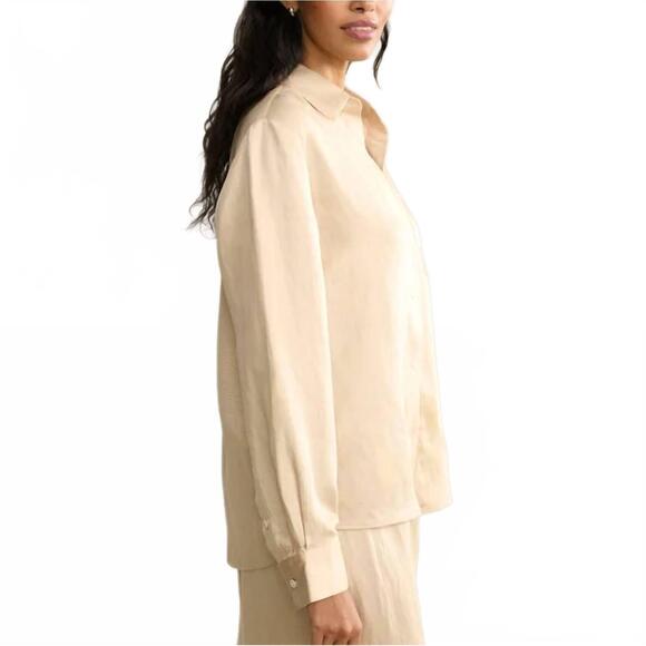 NEW JENNI KAYNE madeline long sleeve button down shirt in oatmeal - Picture 3 of 4